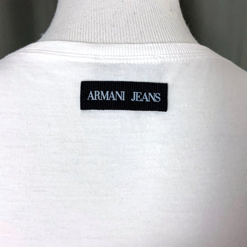 Armani Jeans White Cotton Graphic Short Sleeve Tee Sz M - Picture 9 of 16